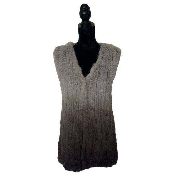 Dolce Cabo 100% Rabbit Fur Black & Gray Ombre Vest Size Large - Picture 3 of 13